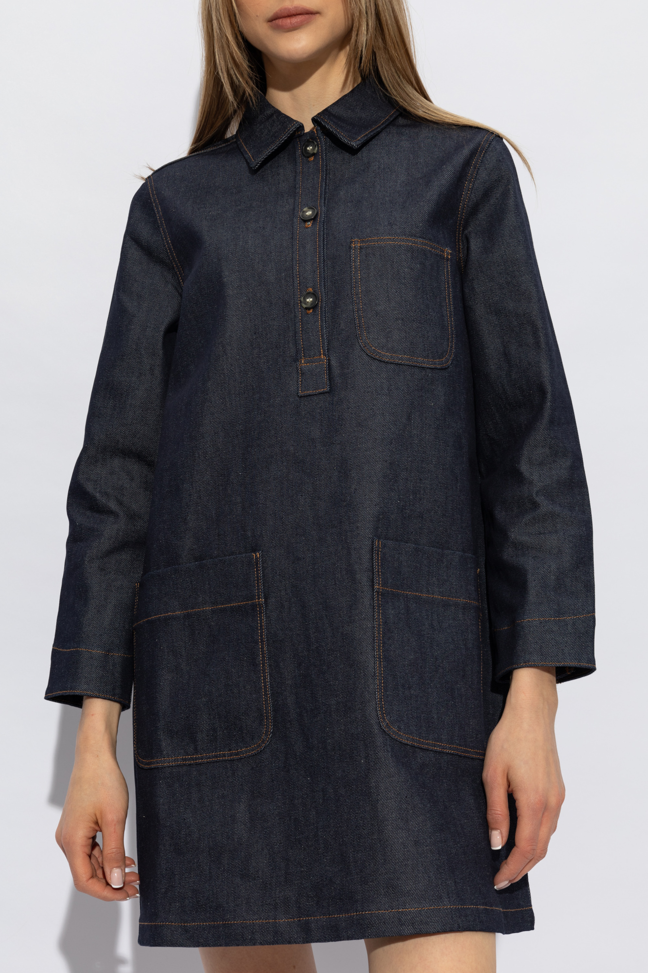 A.P.C｜DRESSES (COGEL F05822 IAB) Aurelia dress | Stonewashed indigo denim with patchwork look
